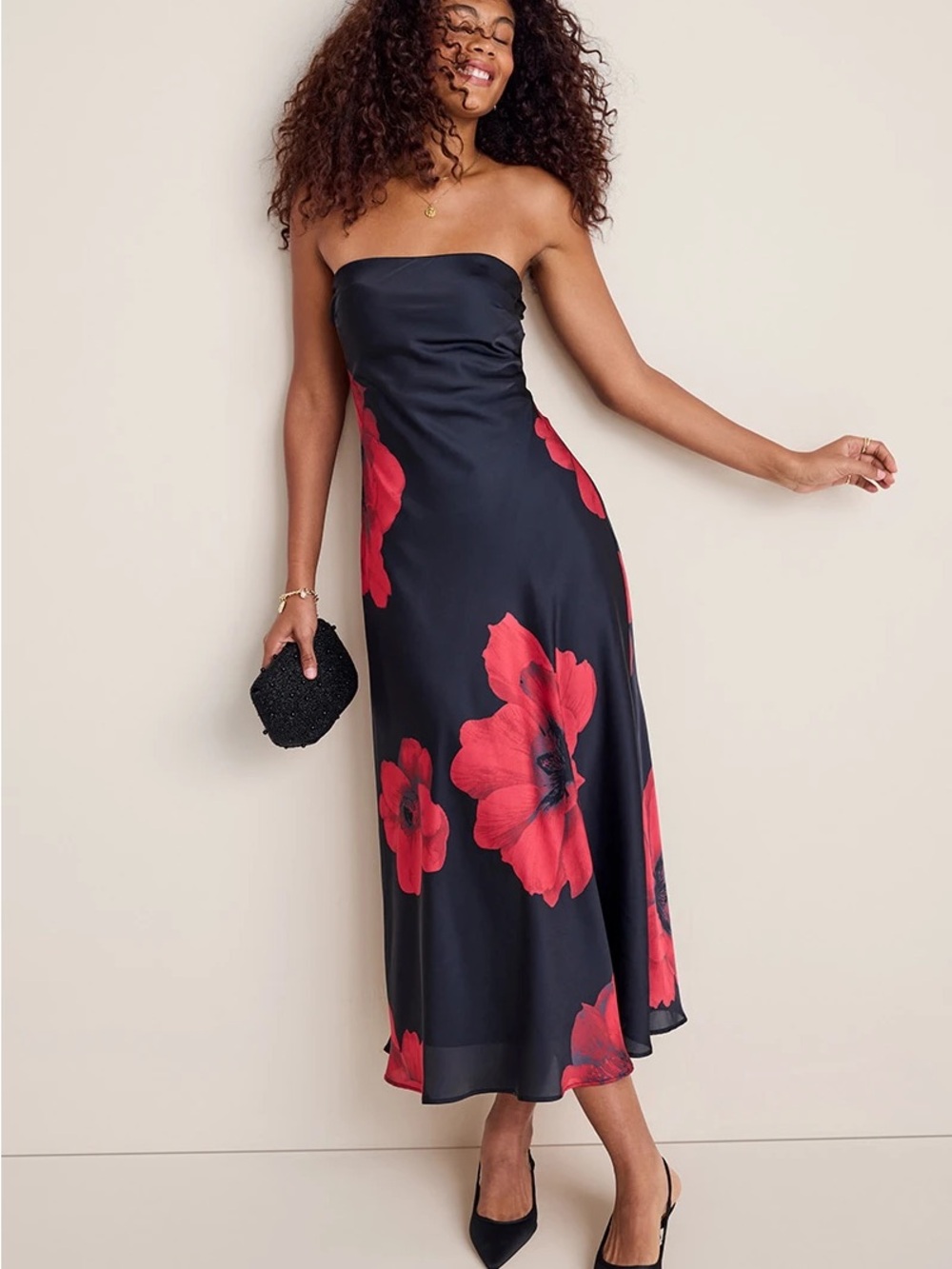 New Julia Strapless Floral Satin Maxi Dress